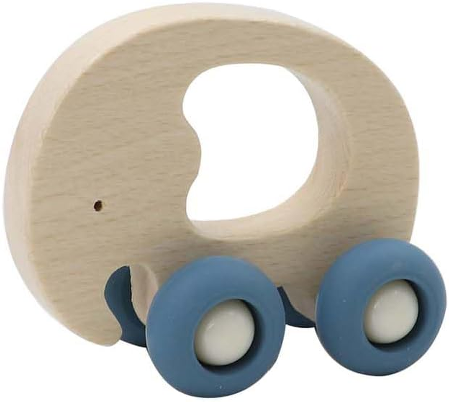 Kaper Kidz Wooden Grip Elephant with Silicone Wheels - Animal-Shaped Push Toy for Kids