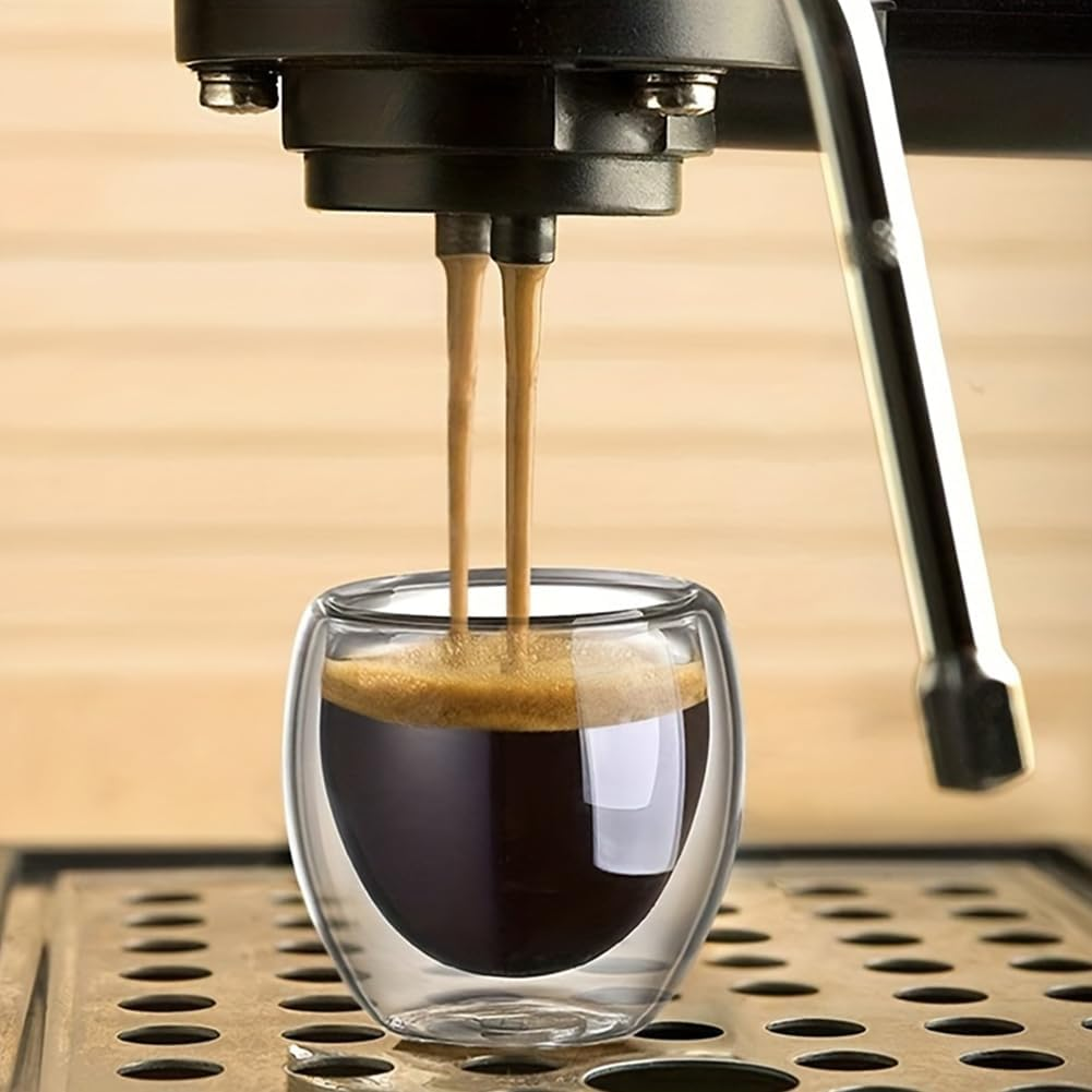 Double Walled Espresso Cups Set of 6, 2.7Oz Clear Expresso Coffee Mugs, Glass Espresso Shot Cup Set, Double Wall Glasses for Latte Cappuccino Cocoa Milk Cafe Juice Tea, 80ML