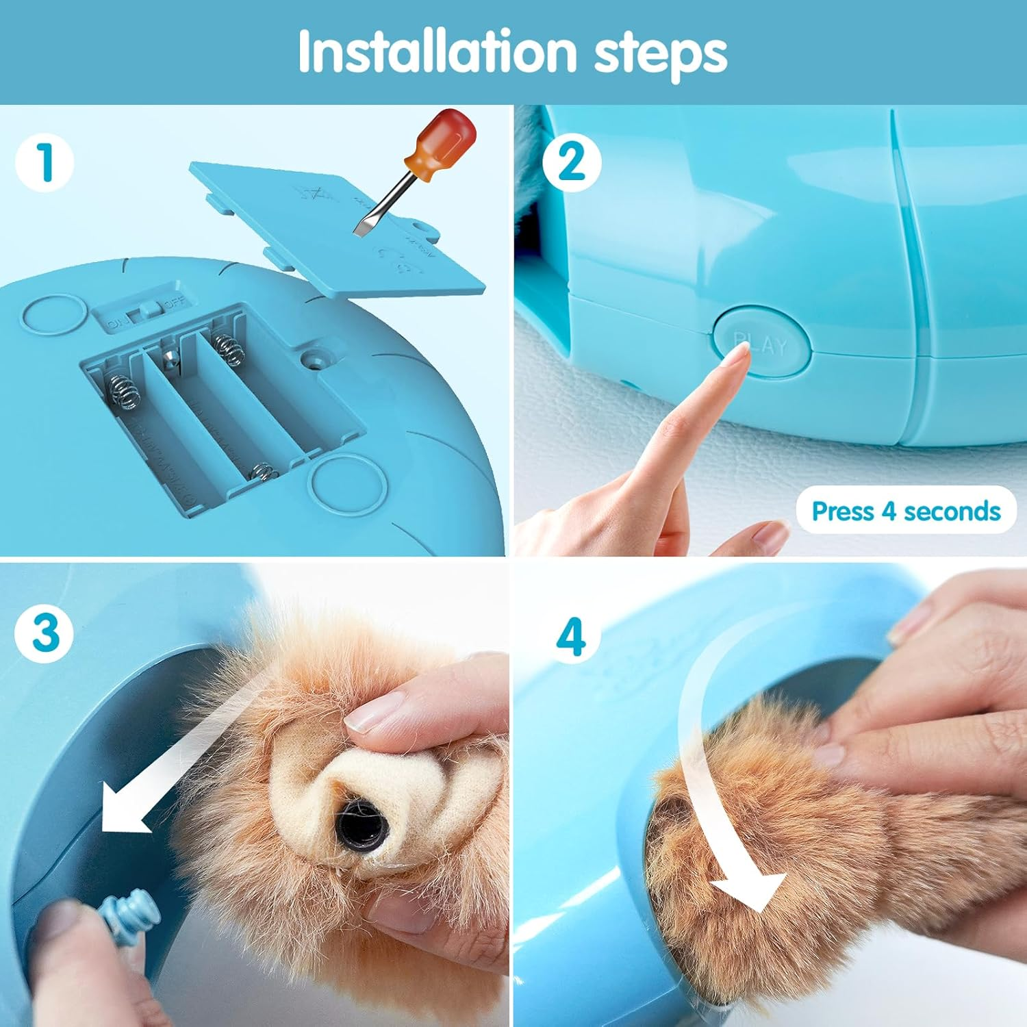 Migipaws Cat Toys,Interactive Fluffy Ball,Squeak Hide and Seek in a Mice Hole,Smart Kitten Teaser,Automatic Timer on Off, Plush Fur Tail Refill image number 6