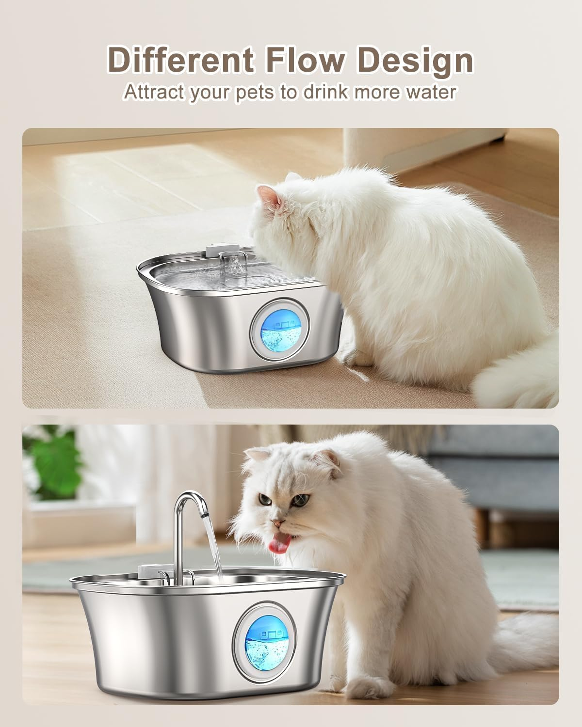 Cat Water Fountain, 3.2L Stainless Steel Pet Fountain with Water Level Window, Automatic Ultra Quiet Dog Water Dispenser, Dishwasher Safe Cat Fountain, Ideal for Cats and Dogs, AU Plug image number 2
