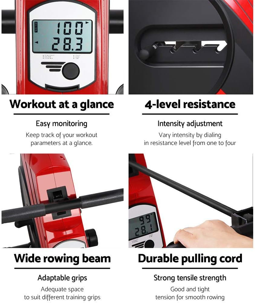 Everfit Rowing Machine Adjustable Elastic Rope System Rower 4-Level Resistance 150Kg Capacity LCD Monitor Moveable & Foldable Home Gym Workout Indoor Rowing Exericise 90Cm-Long Row image number 5