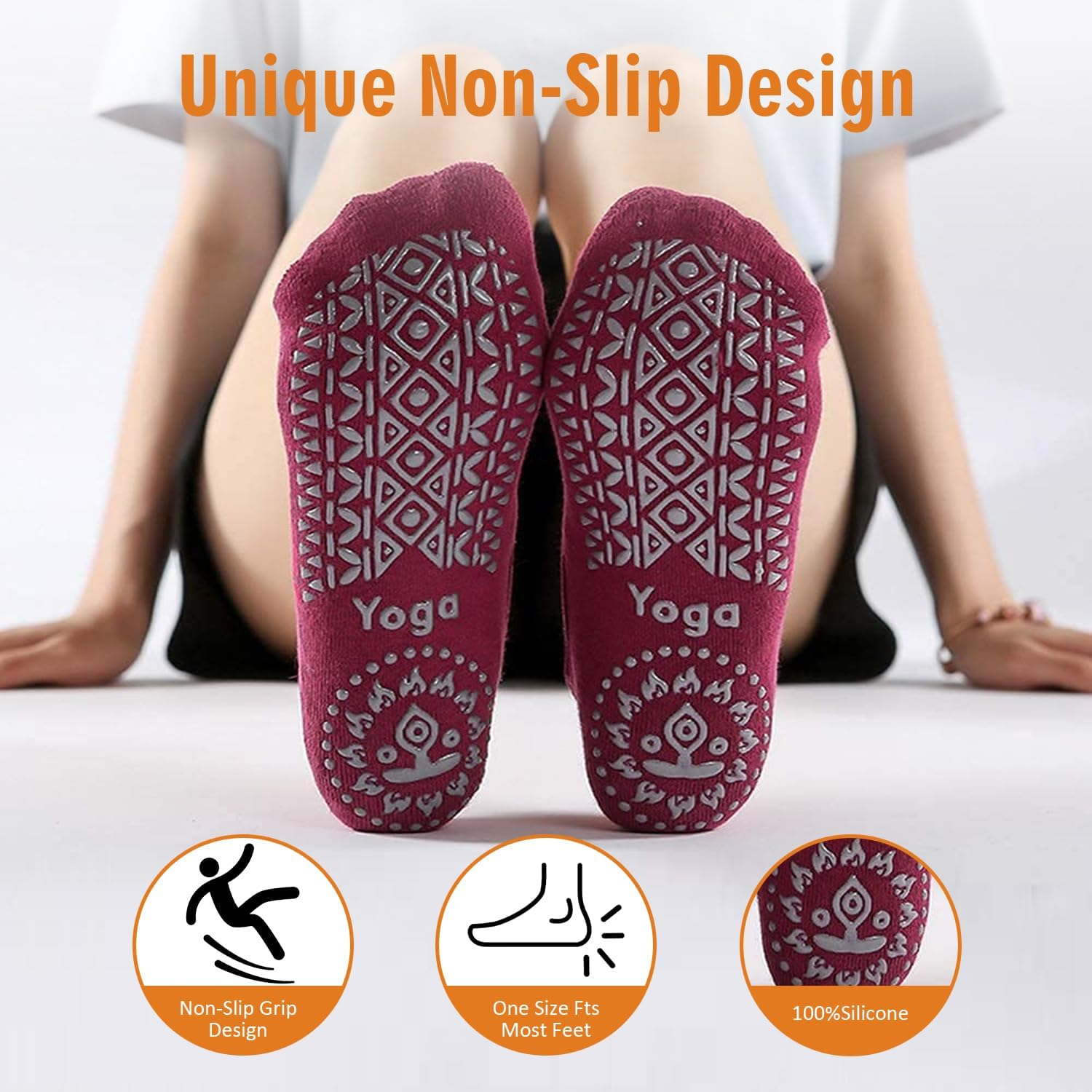2/6 Pairs Cushion Pad Yoga Socks|Pilates Socks|Non Slip Grip Socks|Fitness Sport Sock Grippy Socks Reformer Pilates Socks for Women Pilates Ballet Barre Socks Barefoot Workout Socks by H HOME-MART image number 6