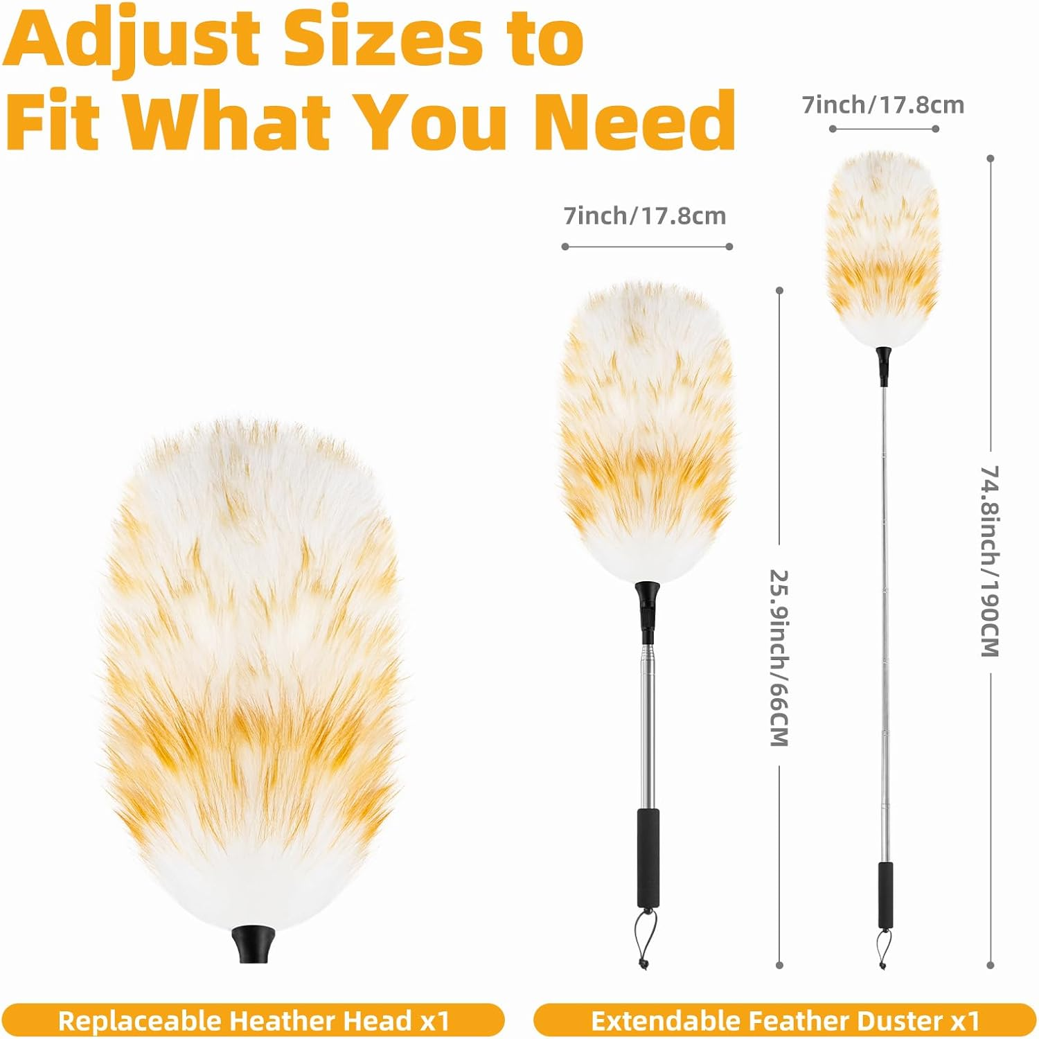 Nicemiya Lambswool Telescopic Duster - Extendable up to 190 Cm for High Surfaces and Sensitive Devices, Washable and Scratch-Proof (1 Lambswool Duster + 1 Replacement Head) image number 1