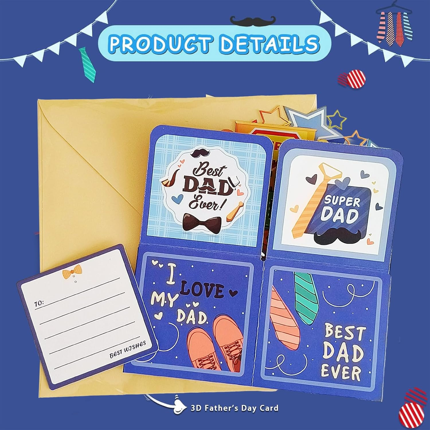 3D Pop up Happy Father'S Day Card 3D Father'S Day Greeting Boxed Card from Daughter Son Wife to Dad Husband Grandpa Son Him Men (C) image number 3
