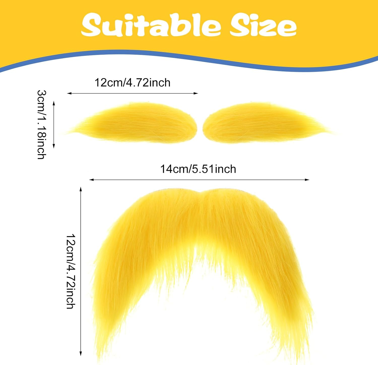 1 Set Yellow Fake Mustaches Eyebrows, Fake Beard Stick on Mustache Self Adhesive Funny Fake Mustache for Cosplay Halloween Christmas Party Favors, Perfect Novelty Accessories for Men Women Kid & Adult image number 3