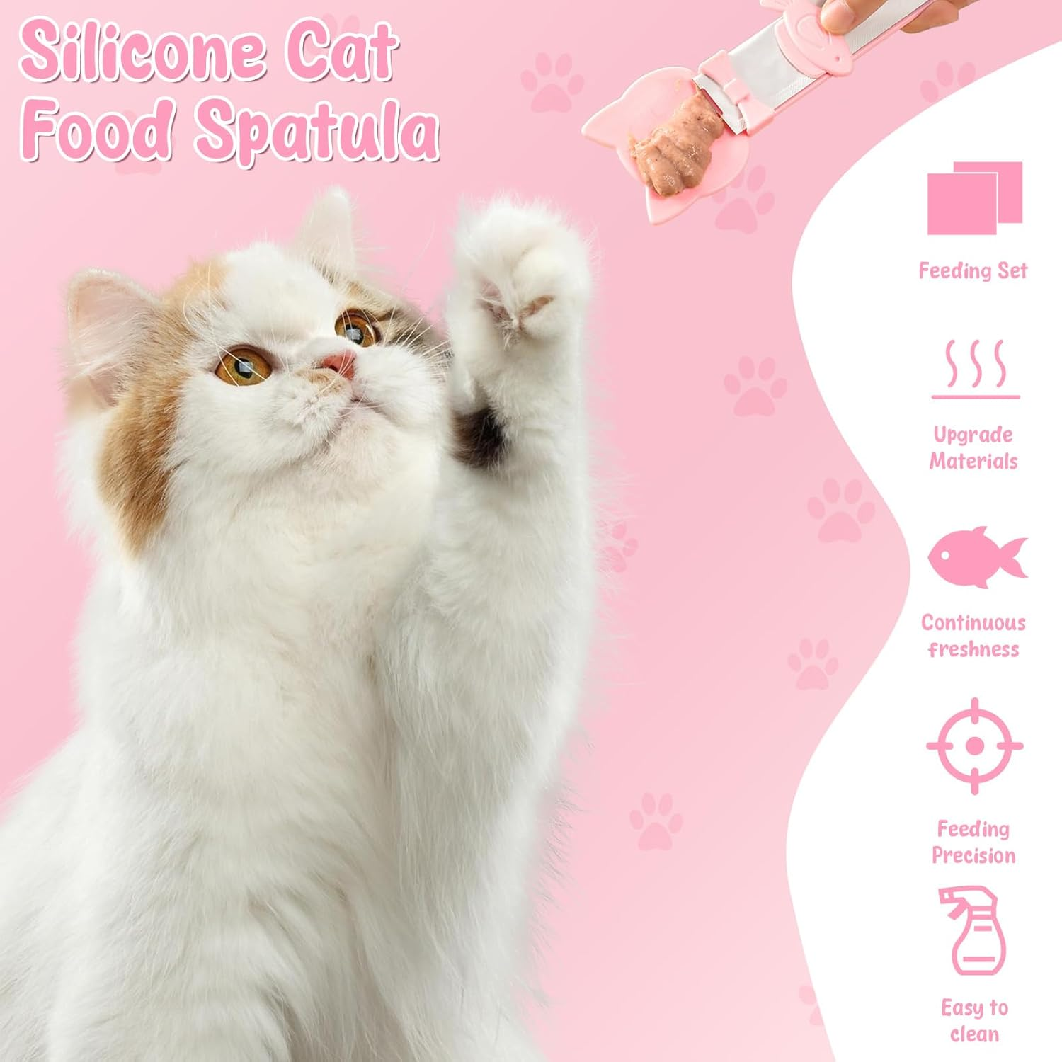 Silicone Cat Food Spatula, 4 Pcs Pet Food Can Supplies with Cat Strip Feeder Spoon Practical Cat Food Can Supplies Set for Pets Feeding Pink image number 1