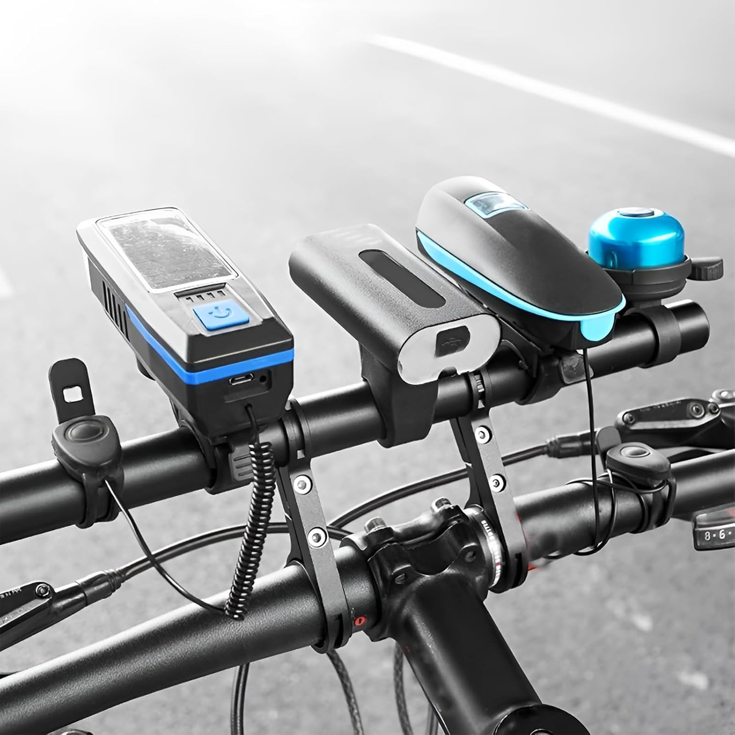 Fkereg Bicycle Handlebar Extender, 20Cm Double Clamp Mount Handle Bar Extension for Bike, Aluminum Alloy Handlebar Extensions Bracket for Bicycle, Cycling Equipment Attachment, Red - Blue image number 4