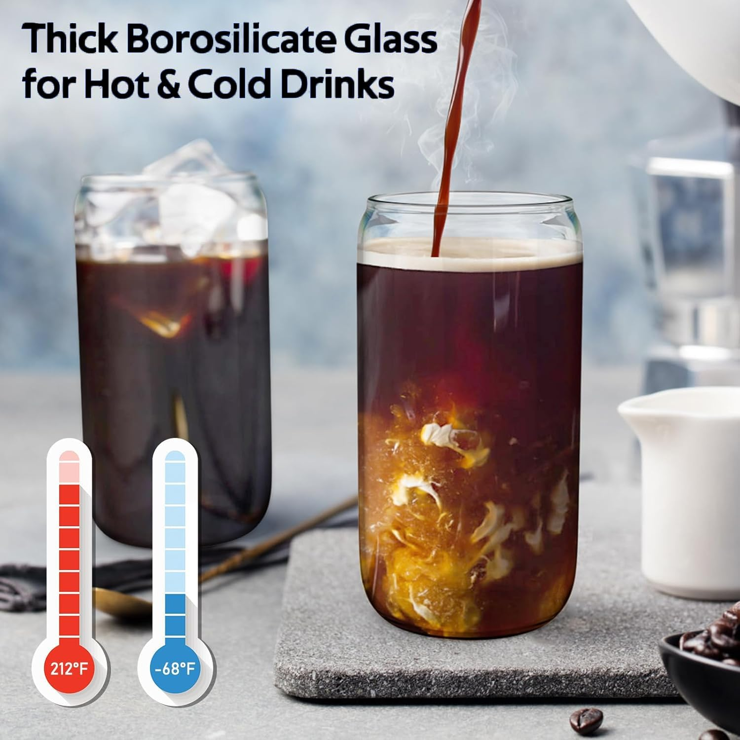 4 Set Glass Cups with Bamboo Lids and Straws, 16Oz Can Shaped Glass Cups, Iced Coffee Cup, Tumbler Cup Gift Set, Drinking Glassware, 2 Straws Brushes, 1 Cups Brushes image number 3