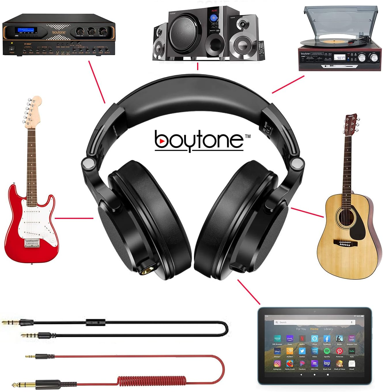 Boytone BT-10BK Wired over Ear Headphones Studio Monitor & Mixing DJ Stereo Headsets with 50Mm Drivers and 1/4 to 3.5Mm Audio Jack for Audio Mixer Computer, Phone, Guitar, Laptop, Amplifire image number 4