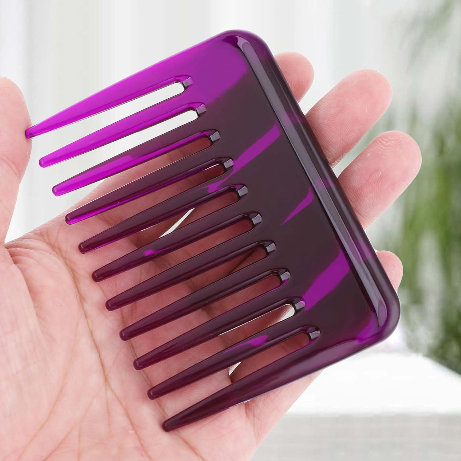 2 Pack Mini Wide Tooth Combs, Small Travel Purse Comb Hair Detangling Pocket Brush for Curly Wet Dry Handmade of Cellulose Hair Detangler Styling Brush for Men Women (Purple) image number 2
