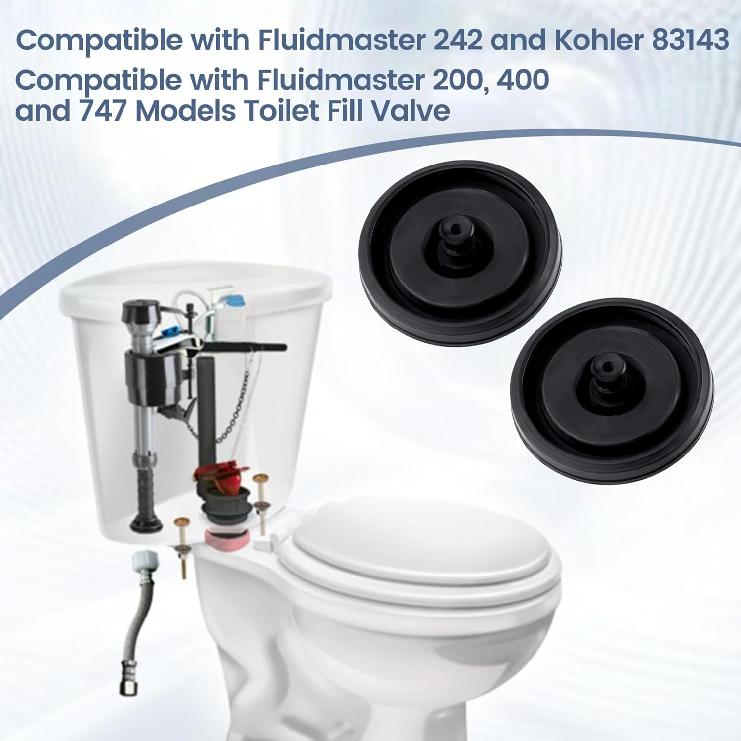 2 Pcs Black Toilet Fill Valve Seal Replacement Part, Rubber Toilet Parts inside Tank Kit, Flush Valve Seal for Fluidmaster 200, 747 and 400 Models Toilet Fill Valve image number 5