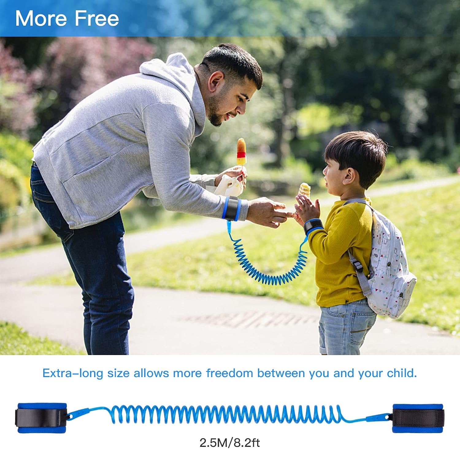 Anti Lost Wrist Link for Toddlers, Safety Toddler Leash, Child Leash, Wrist Leash for Babies and Kids, Children'S Safety Wristband for Outdoor, Family Travel(8.2Ft/2.5M,Blue)