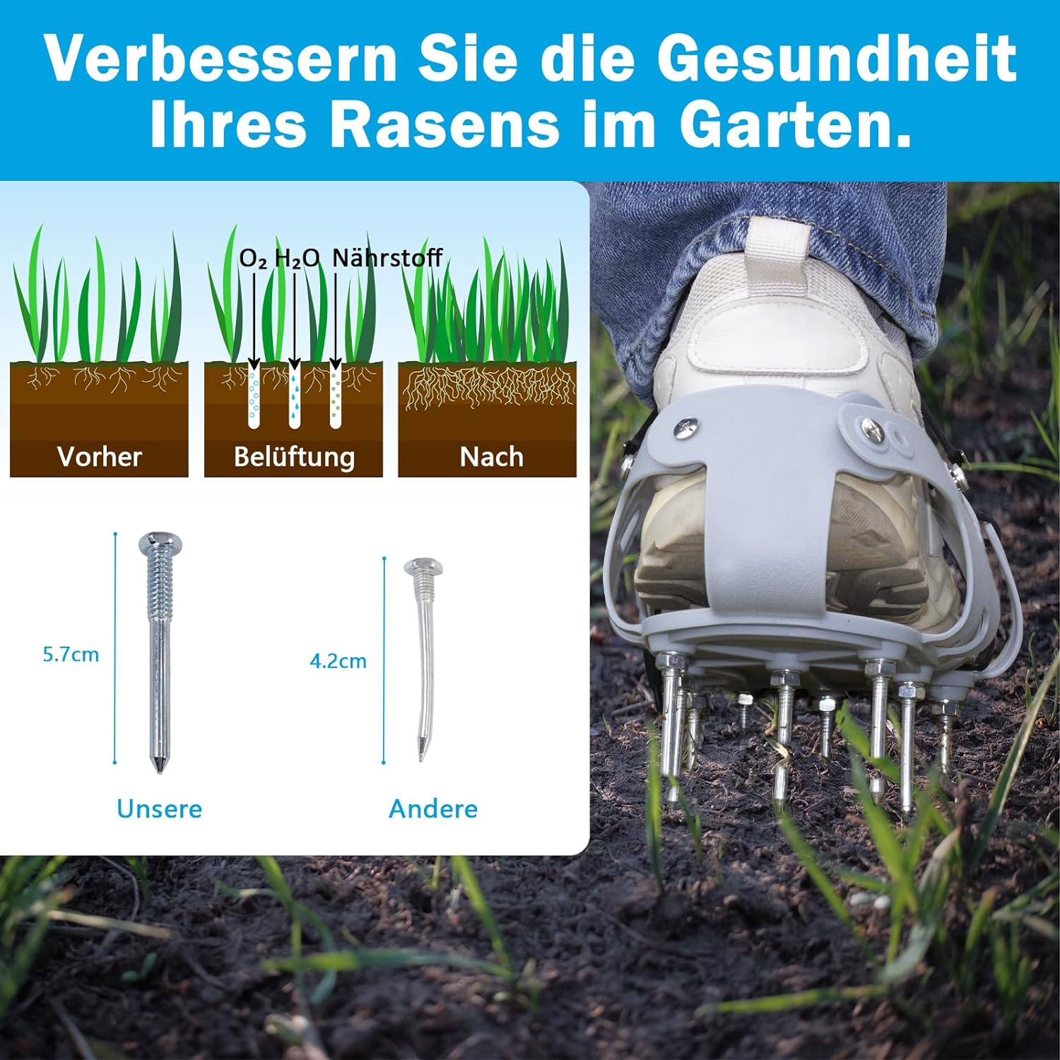 Nail Shoes, Lawn Aerator Shoes, Nail Shoes, Balancing Compound with Garden Shovel for Lawn Ventilation, 5.7 Cm, Nail Garden Tools, Suitable for Lawn Shoes, Ventilation image number 5