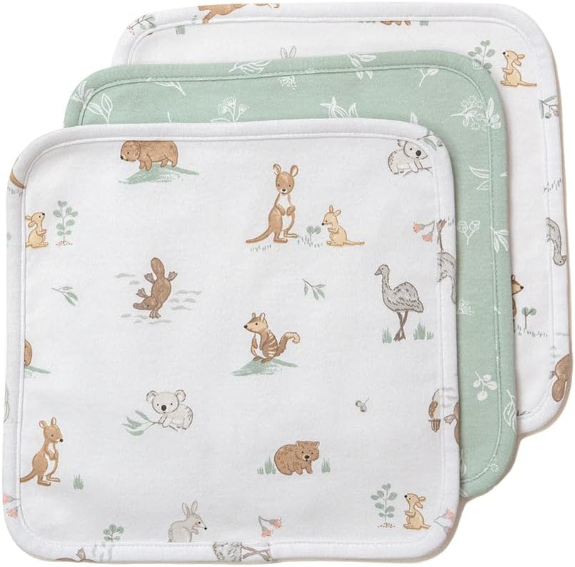 Living Textiles Soft Baby Washcloths 3 Pack - 100% Cotton Face Washers for Newborns,Gentle Wash Cloths for Baby Bath & Face, Dual-Sided Terry & Jersey Fabric, Oeko-Tex Certified (Goosey Goosey)