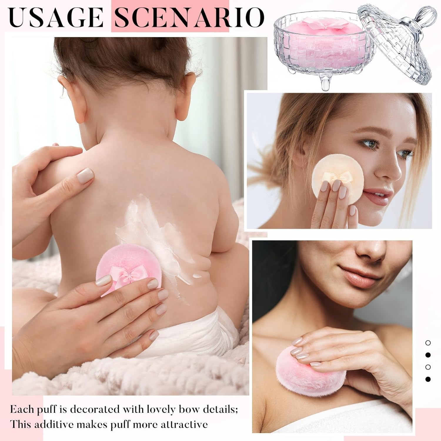 DUOMIAO 3 Pcs Large Body Powder Puff and Container Powder Container with Puff Powder Puff Crystal Container Soft Washable Reusable Velour Face Body Glitter Powder Puff Wet Dry Makeup (Transparent)