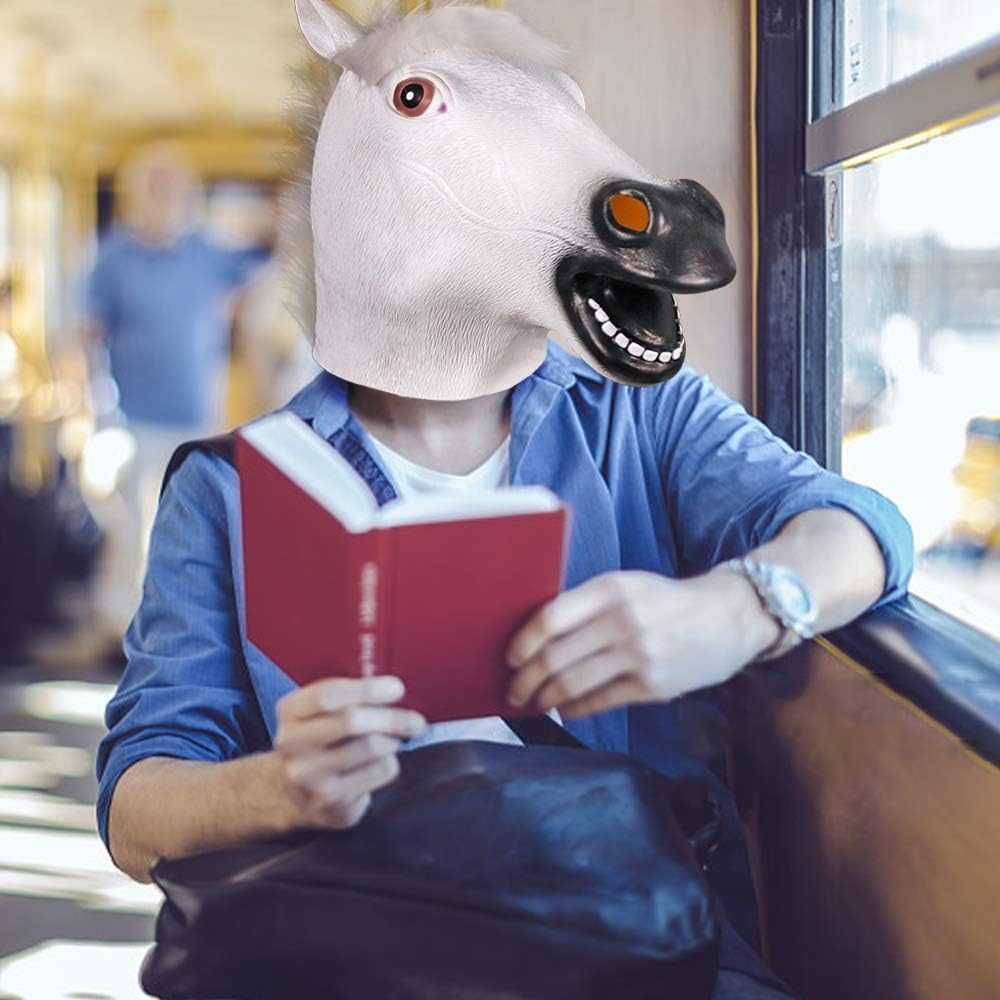 Molezu Brown Horse Mask, Creepy Horse Head Mask, Rubber Latex Animal Mask, Novelty Halloween Costumes Bojack Horseman Mask image number 6