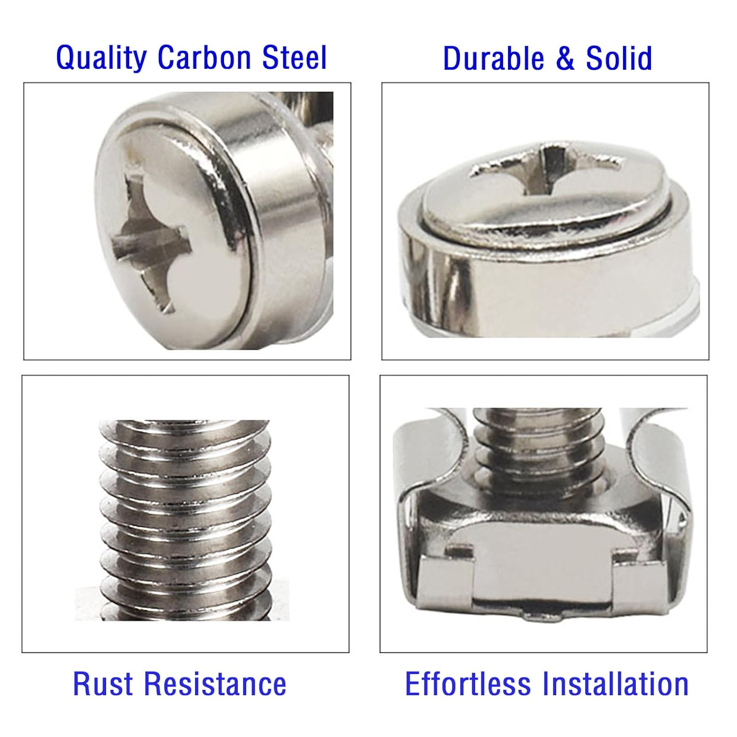 100Sets/200Pcs M5 M6 Cage Nuts Screws and Washers Set,Ymaiss Metric Square Hole Hardware Cage Nut Screws and Washers for Rack Mount Server Shelves Cabinet,Routers Server Rack Silver Upgraded Box image number 3