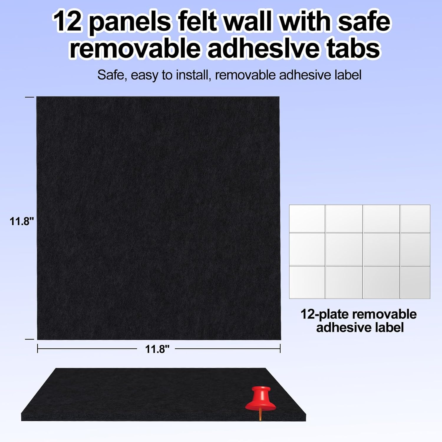 Large Bulletin Board Black Cork Board Alternative 12 Pack Felt Wall Tiles with Safe Removable Adhesive Tabs 47"X35" Wall Cork Board Felt Board Poster Board Soundproof Panel for Office Family Classroom image number 4