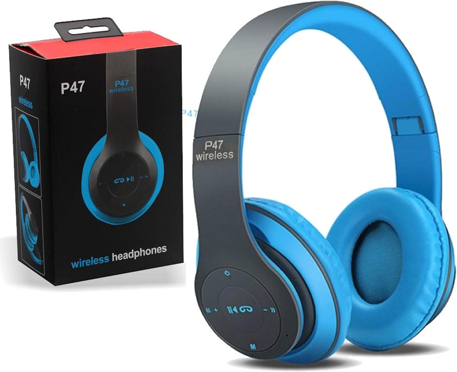 Wireless Bluetooth 5.0 Earphones, Foldable Sport Headset with Mic, Stereo Headphones MP3 (Blue)
