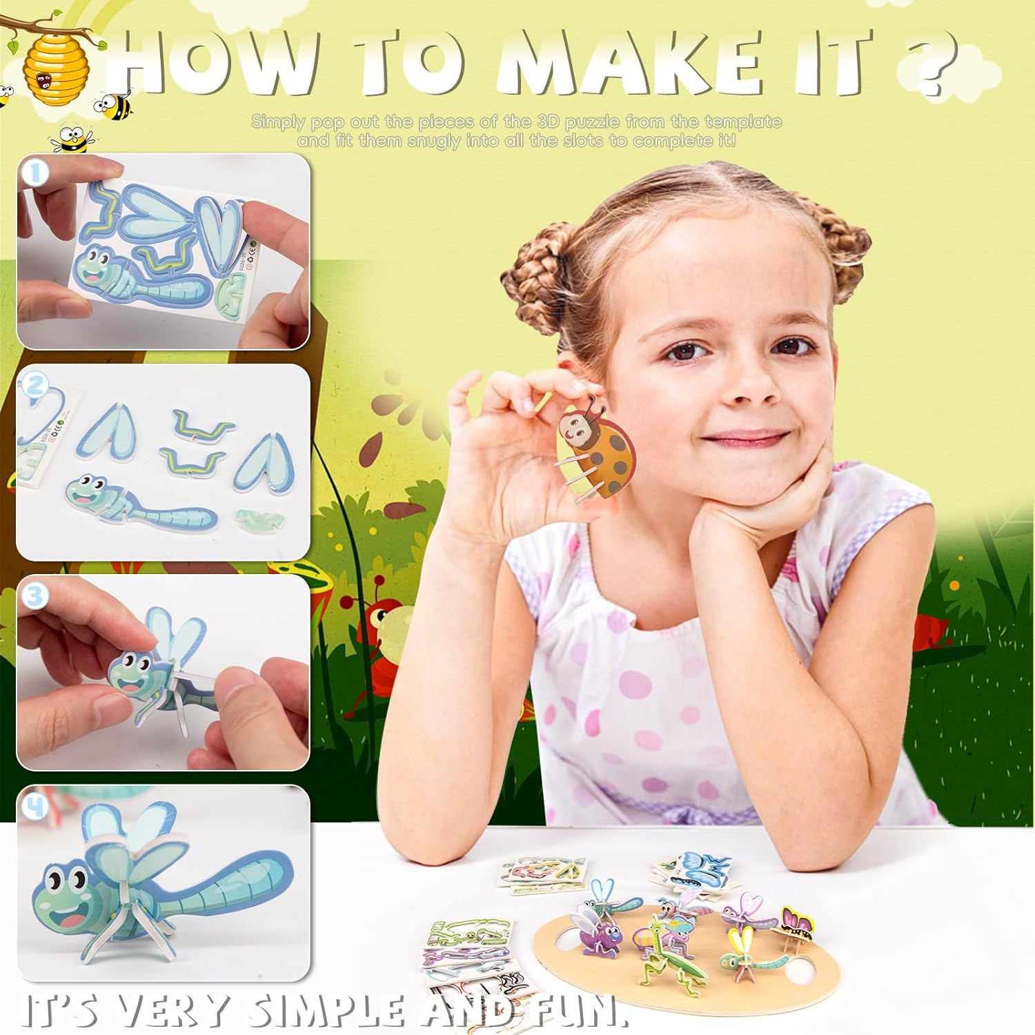 3D Puzzles for Teen, 25 PCS Educational Cartoon 3D Puzzle Kit, Engaging 3-D Puzzles Set for Teenagers Constructible, Ideal Fun Art Crafts Birthday and Holiday Gifts for Adolescents, Insect Themed image number 6