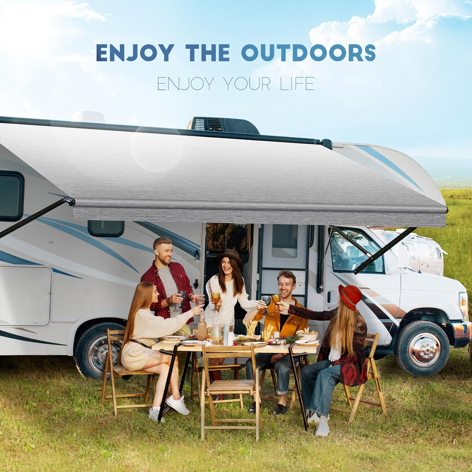 Heavy Duty RV Awning Fabric Replacement - 19.5Oz Vinyl Camper Awning - Waterproof & Uv-Resistant - Universal Canopy for Camper, Trailer and Motorhome (Gray Fade, 17Ft(Fabric 16'2")) image number 3