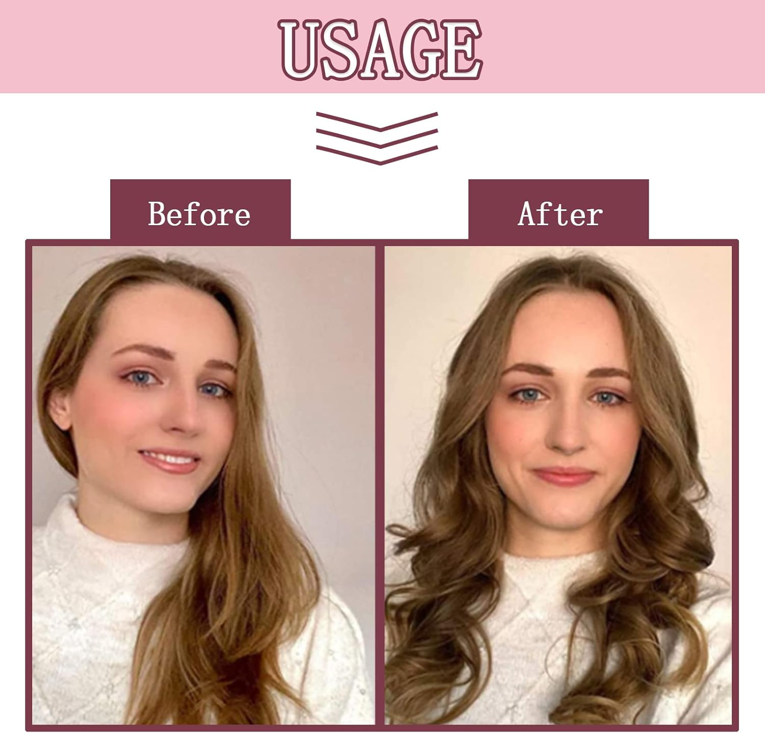 Fashion Colour Heat Free Curling Iron Headband with Hair Clips and Hair Scrunchie No Heat Hair Rollers for Sleeping Overnight Adjustable Wave Curling Iron Kit for Long Hair Yellow (Pink) image number 1