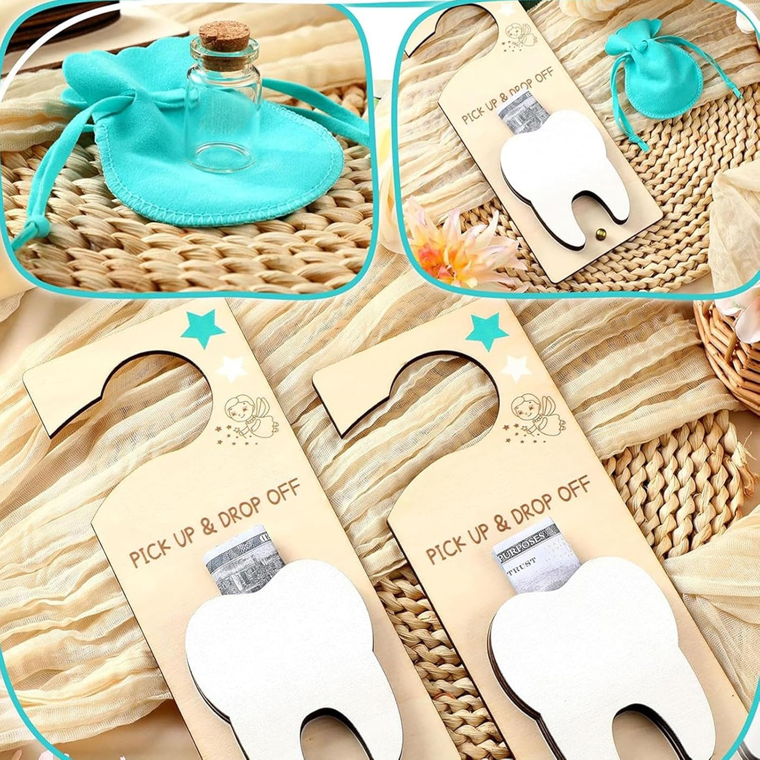 Tooth Fairy Door Hanger with Money Slot | Tooth Fairy Tooth Holder Bag,Tooth Fairy Tooth Holder for Lost Teeth,Velvet Pouch Tooth Fairy Box for Lost Teeth Boy Girl Encourage Gift image number 4