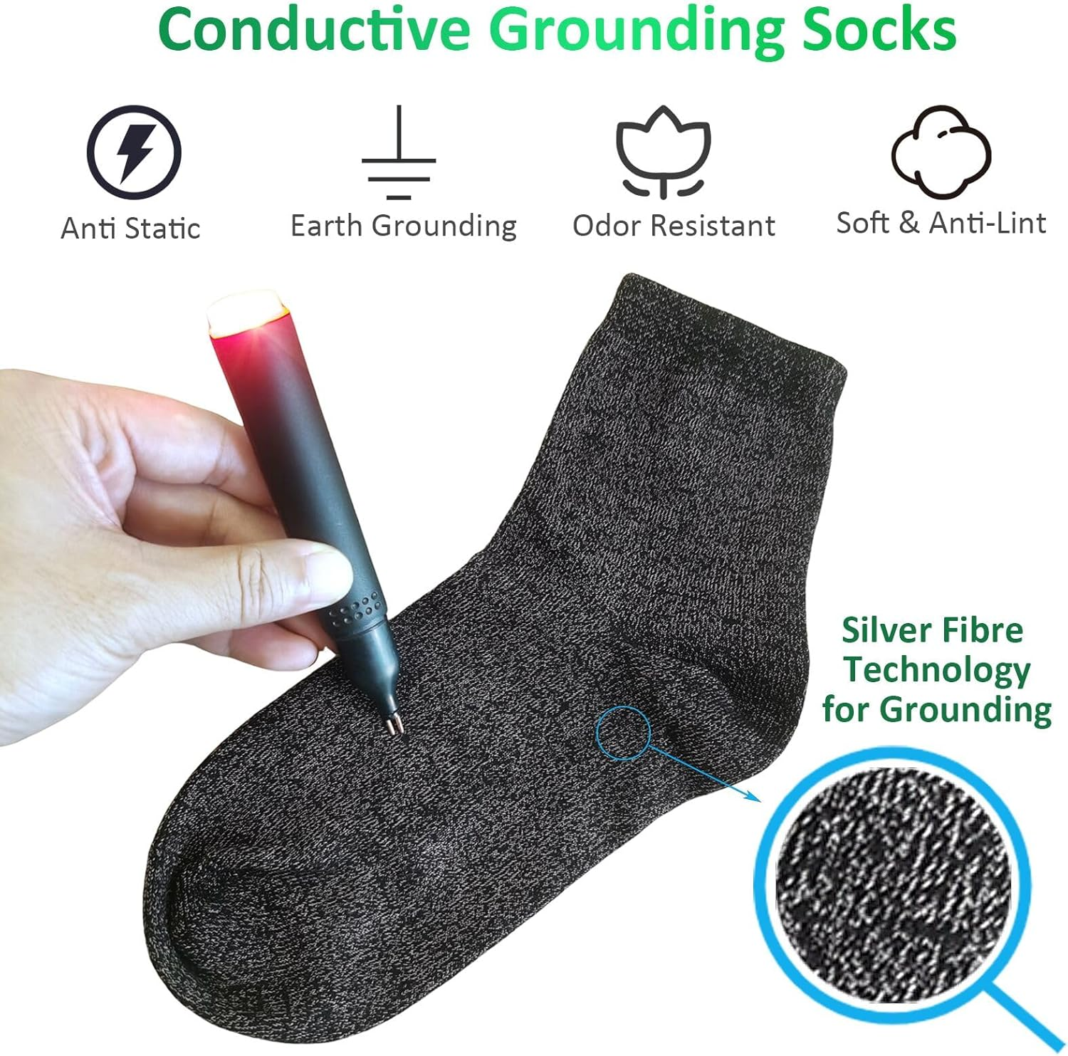 Grounding Socks, Conductive Silver Fiber Crew Socks for Women Men, Earth Connected Socks for Grounding Mat, Sheets, Shoes image number 1
