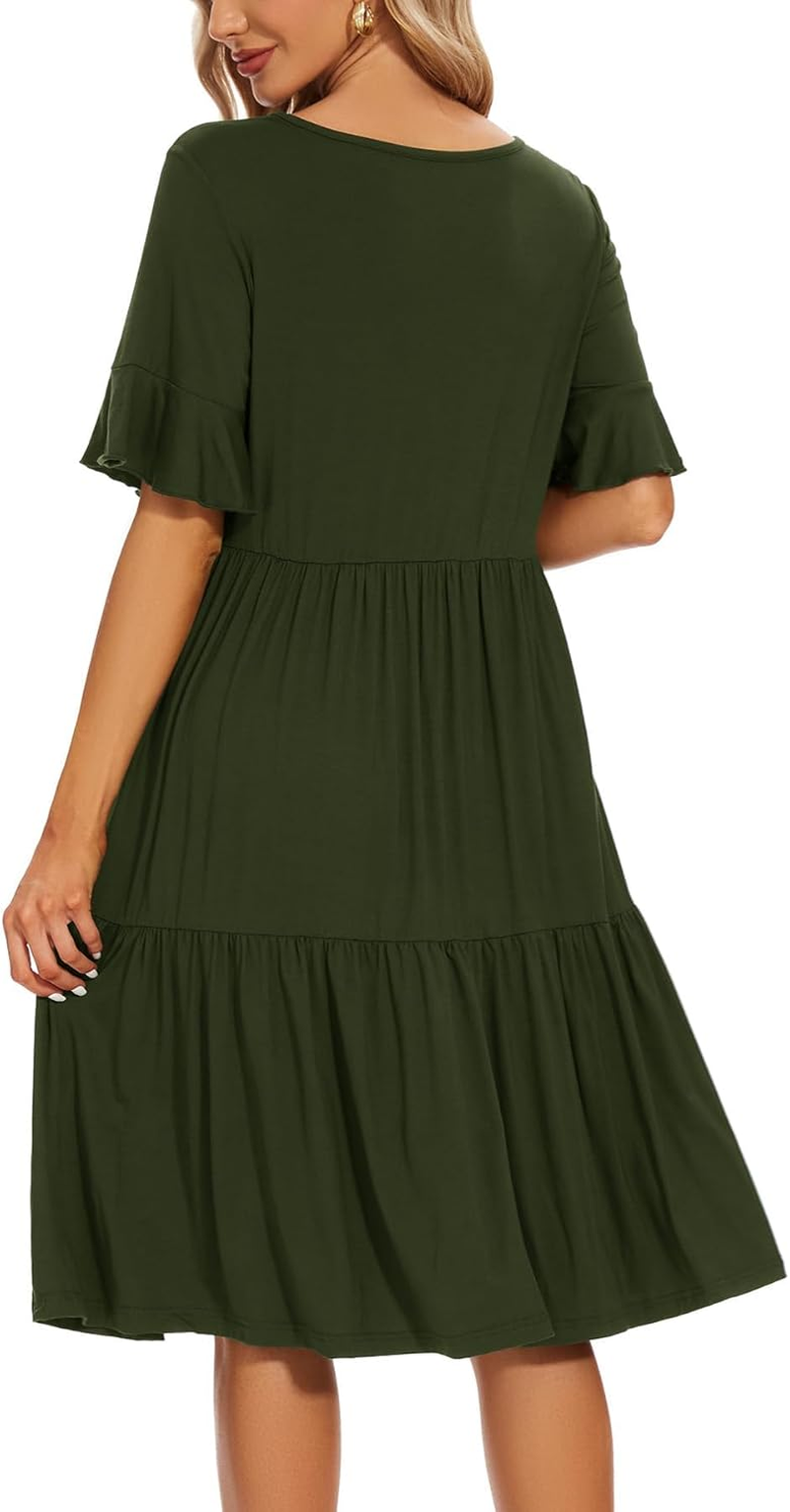 Smallshow Women'S Maternity Nursing Dress Ruffle Short Sleeve Breastfeeding Clothes image number 3