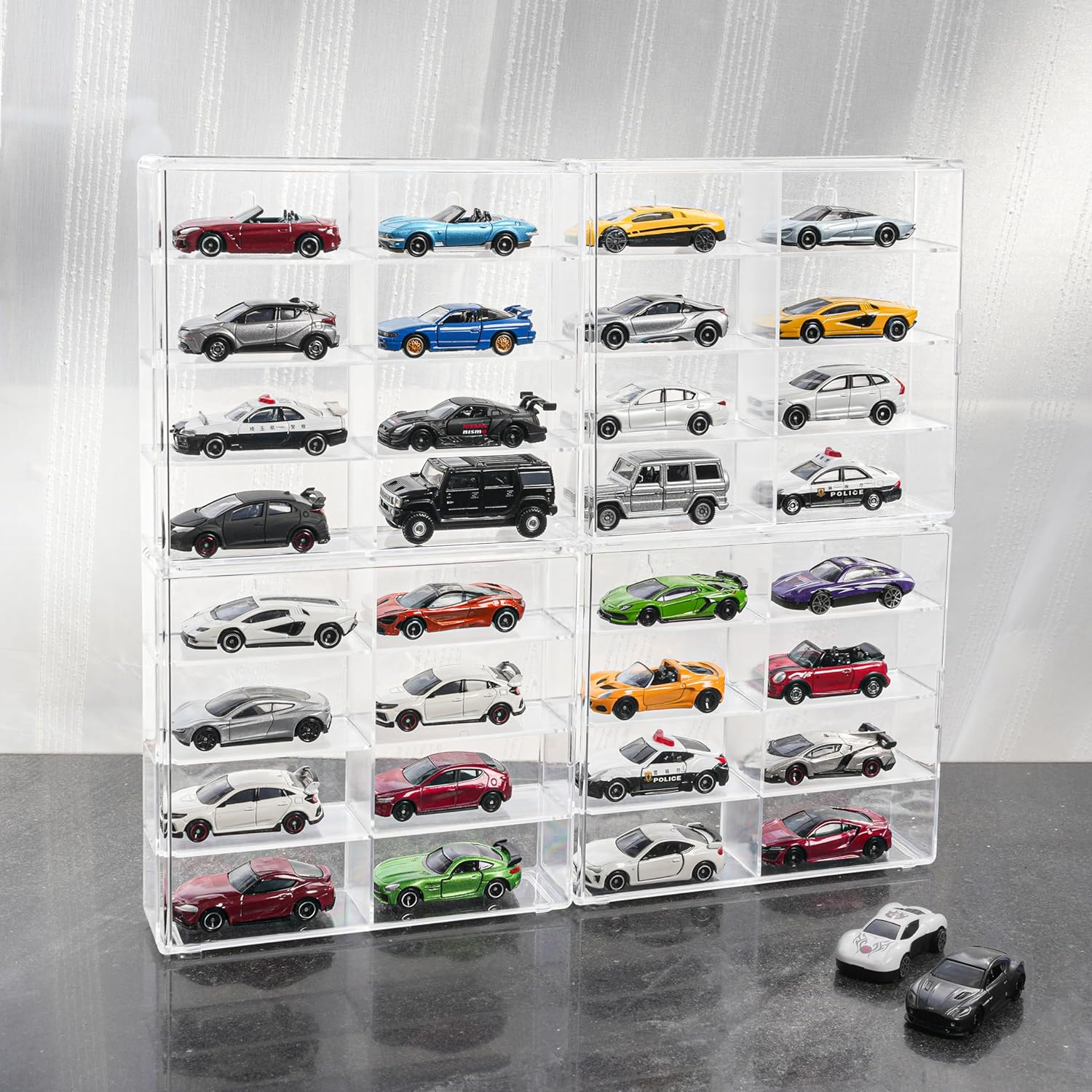 Nisshinn KASTUN Display Case for 32 Hot Wheels,Matchbox Cars,Display Case Wall Mount,Transparent Storage Case for 1/64 Diecast Cars,Wall Hanging,Stackable,Clear,Dustproof image number 3