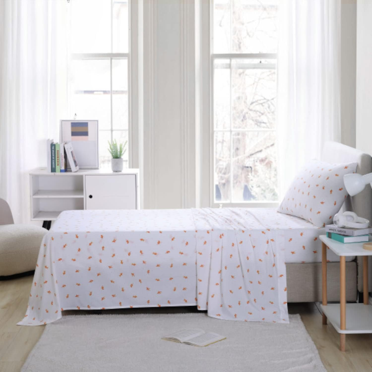 Poppy & Fritz - Twin Sheets, Cotton Percale Bedding Set, Crisp & Cool, Ideal Bedding Set (Goldfish, Twin) image number 5