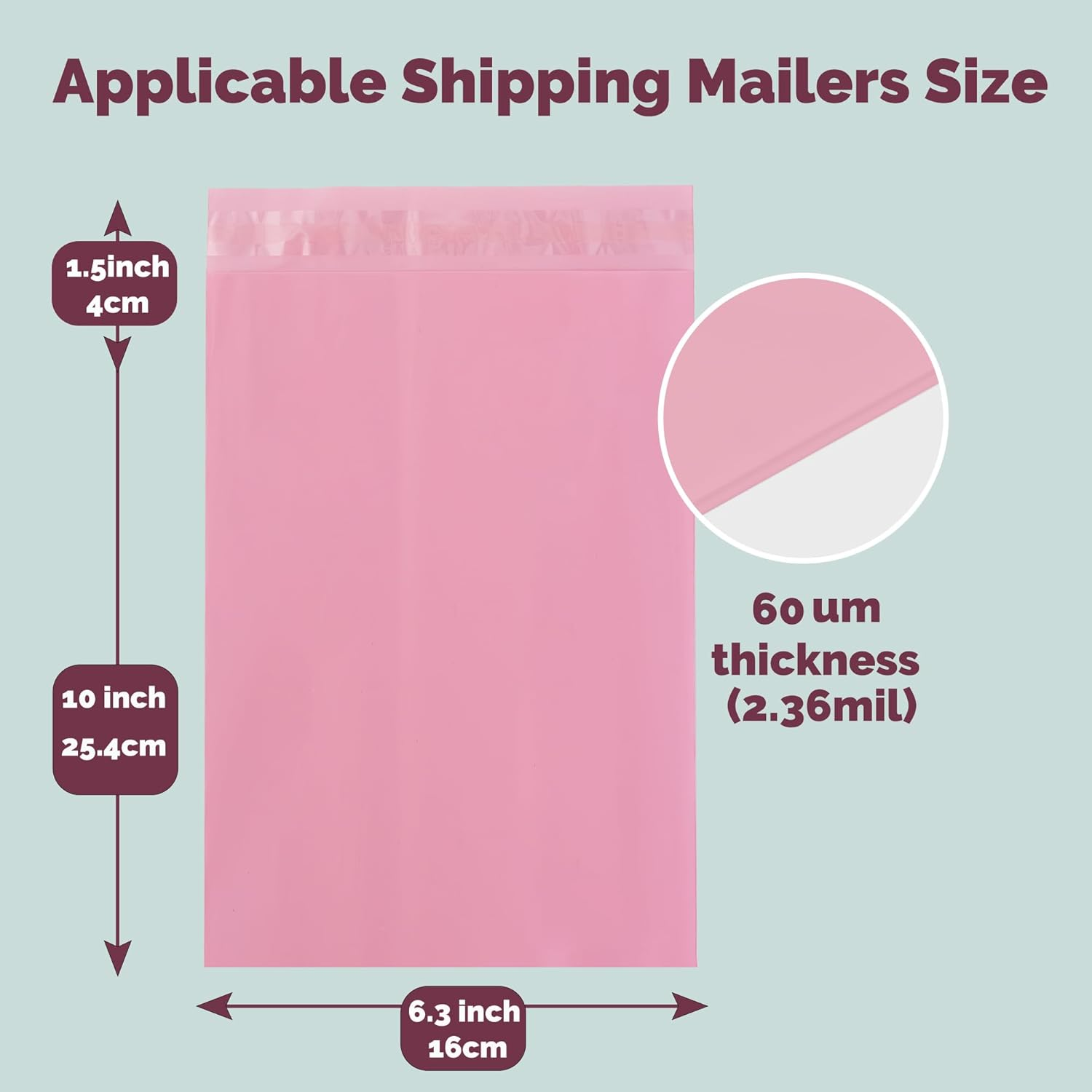 JENCENBIO Compostable Mailers Bags 15X28 Cm with Self-Sealing Strip Eco Friendly Shipping Bags Envelopes for Clothing Shoes Packaging 50 Pack Pink