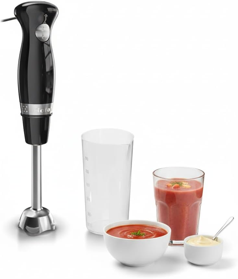 Tefal Soleil Hand Blender Black Collection 2 Speed Pulse 2 Stainless Steel Blades Powerful 450W Splash Guard Base Dishwasher Safe Parts HB4718G0
