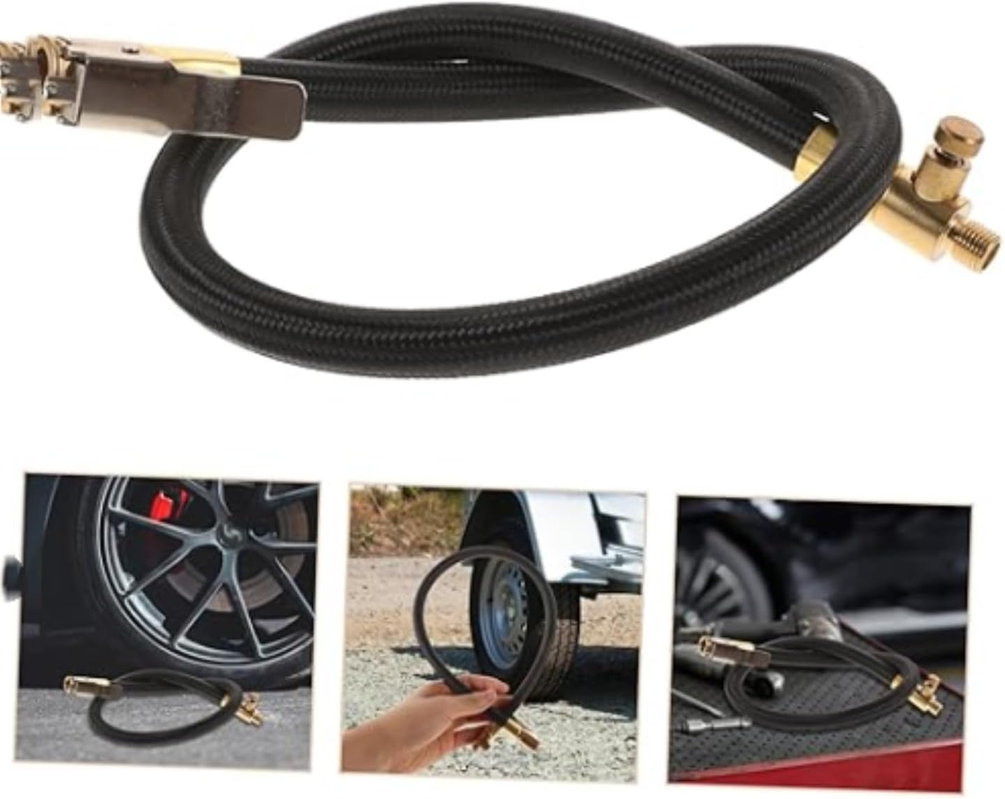 Car Air Pump Tire Inflator Air Pump Pipe Air Hose Attachments Air Pump High Pressure Hose Bicycle Pump Adapter Tire Air Tube Air Compressor Attachments for Inflatables Steel (Black)