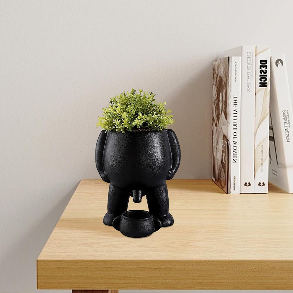 HYAVIA Funny Peeing Planter Pots &ndash; Unique Face Flower Pots for Indoor/Outdoor Decor, Cute Succulent Head Planter for Home Garden, Quirky Gift Idea for Plant Lovers, Black image number 4