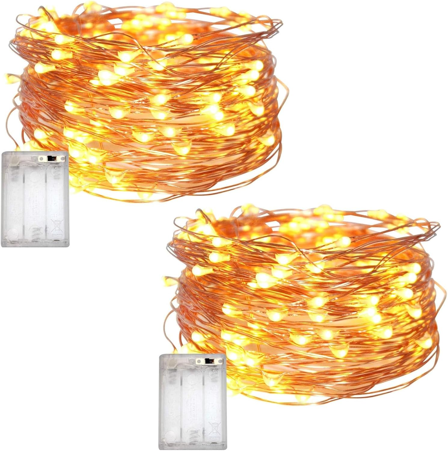 (2 Pack) Fairy Christmas LED String Light Battery Operated, 20M/66Ft/200Led Warm White Waterproof 3XAA Battery Case, Indoor Outdoor Lights for Xmas Tree Wedding, Halloween, Party, Garden Decoration image number 1