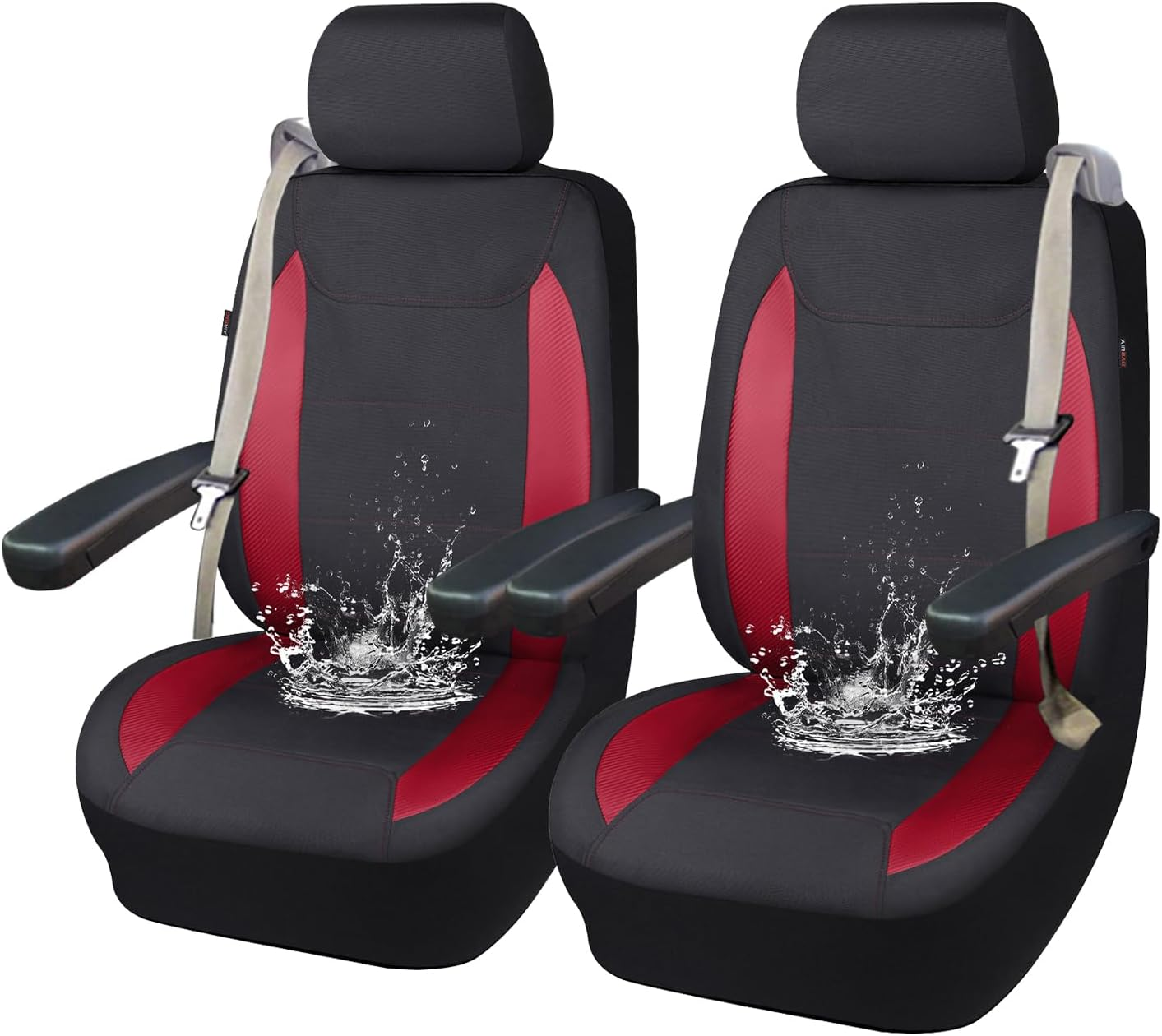 Flying Banner Aquashield Front Car Seat Covers Set Waterproof Water Resistant Arm Rest Shoulder Seatbelt Compatible Truck Protectors Universal Non Slip (Black Neoprene, Front Pair)