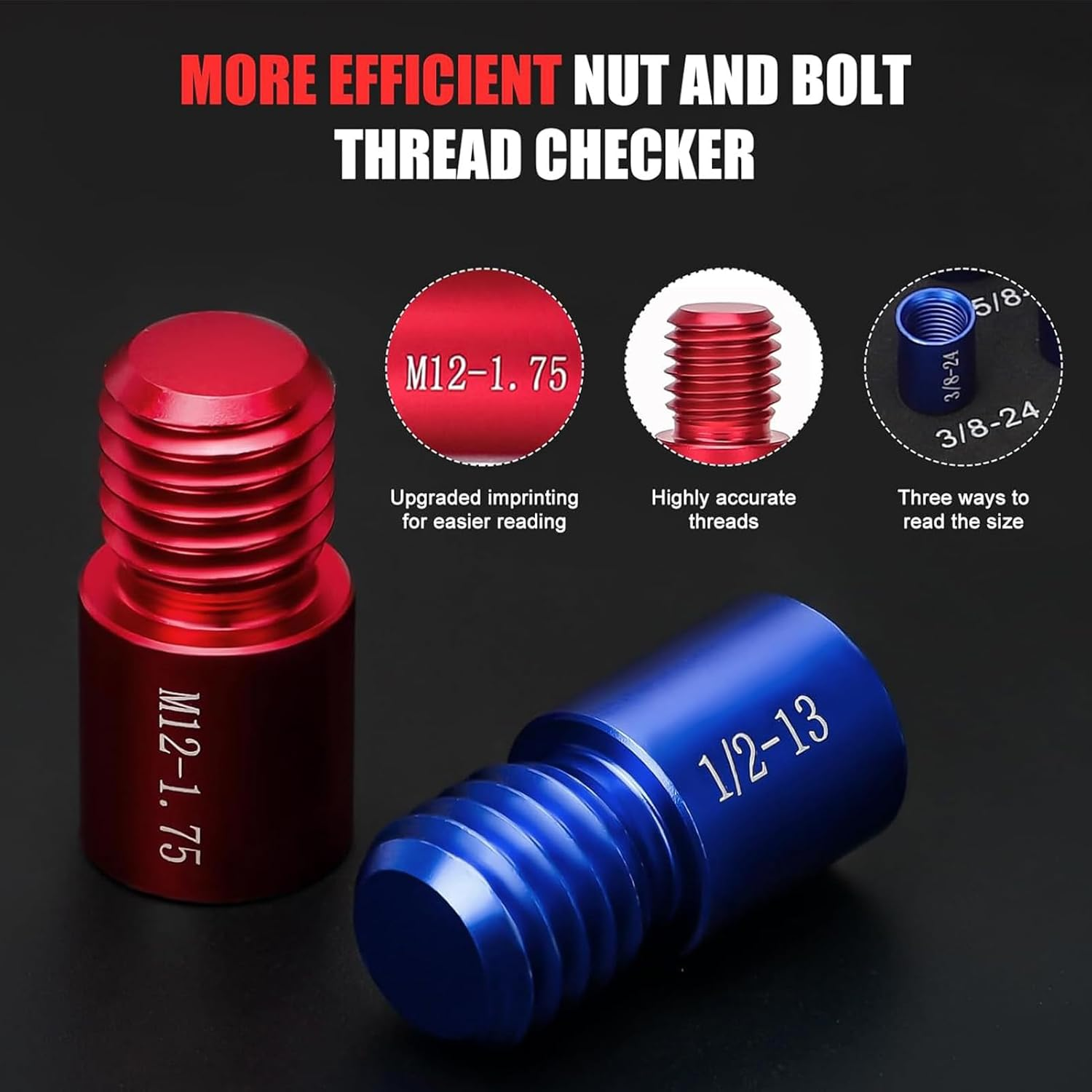 26Pcs Nut and Bolt Thread Checker, Nut and Bolt Measurement Tool Set, Nut Bolt Thread Size Identifier Gauge Tool with a Storage Box, for Maintenance Repair image number 2