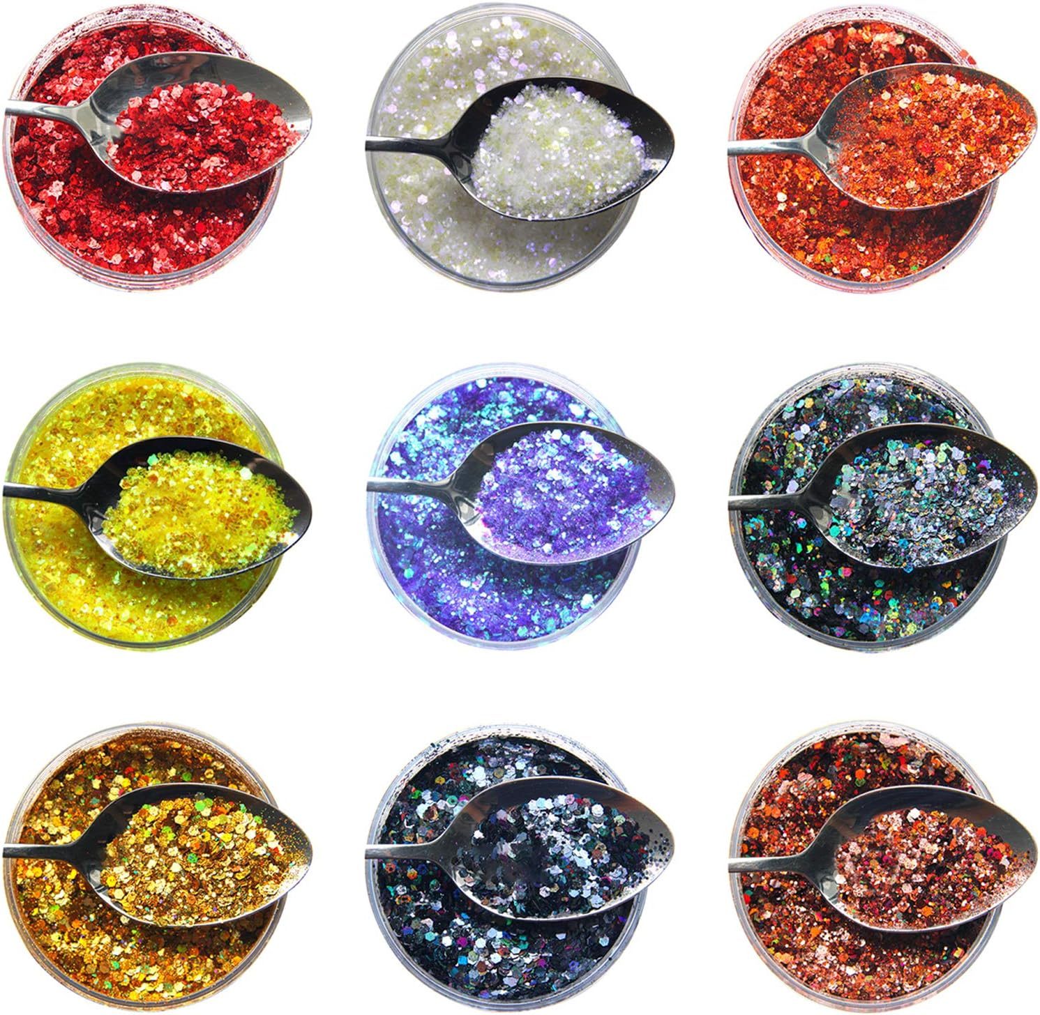 9 Pcs Mica Particle Nail Powders Flakes Shiny Charms Nail Sticker Design Dipping Glitter Nail Dust image number 5