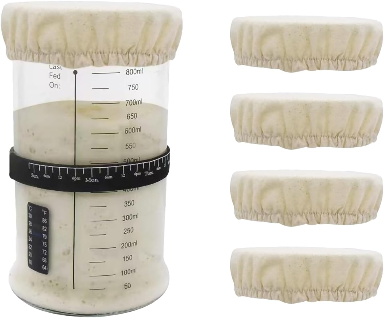 JANGJANG 4 Pack Sourdough Jar Cover Starter Jar Cloth, Reusable Cloth Lid for Sourdough Cover, Bread Fermentation Baking Supplies for 3-4 Inch Mouth Jars, White image number 1