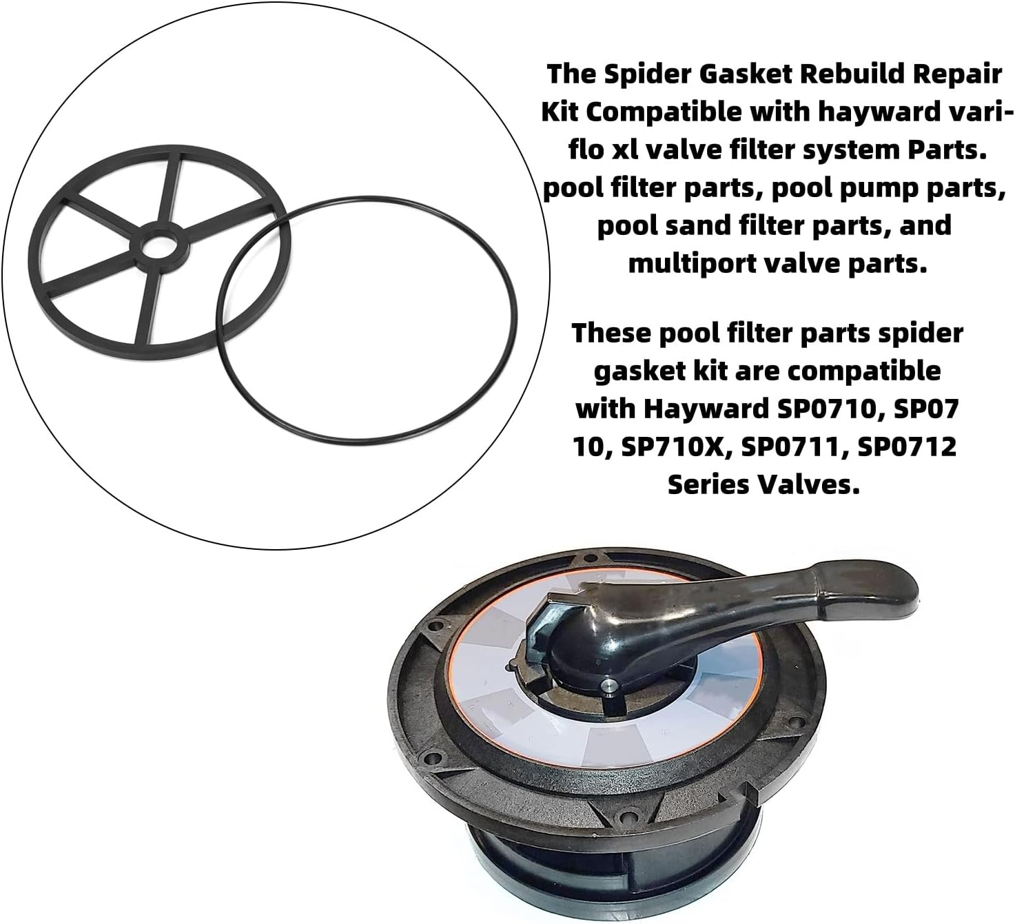 1 Set Vario-Flo Pool Filter Valve Parts Spider Gasket Kit Replacement Compatible with Hayward 1 1/2" SP0710 SP0710X SP0711 SP0712 image number 1