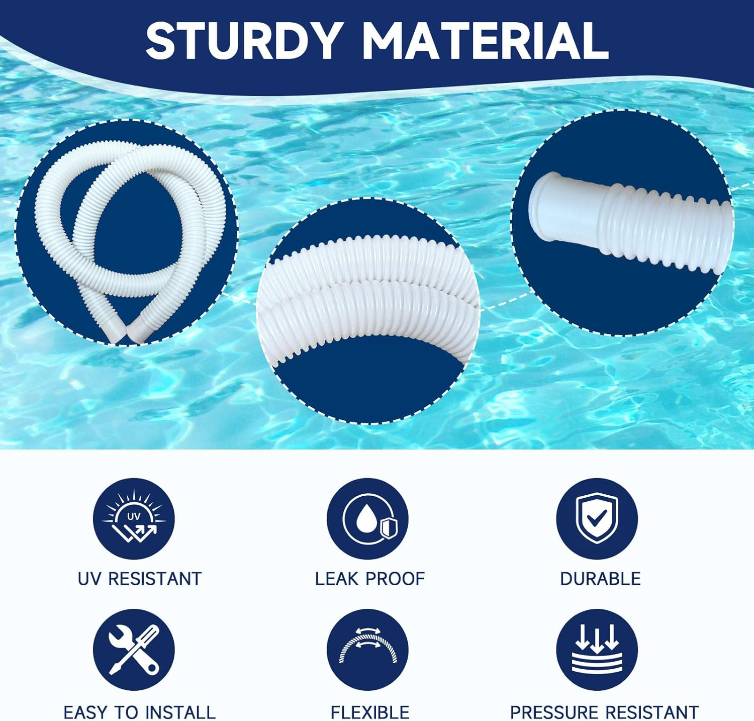 Replacement Pool Hose,4 Pack 1.25" Diameter Accessory Pool Pump Replacement Hose 59&rdquo; Long for above Ground Pools - Filter Pump Hose Bundled with 8 Metal Clamps (4) image number 6