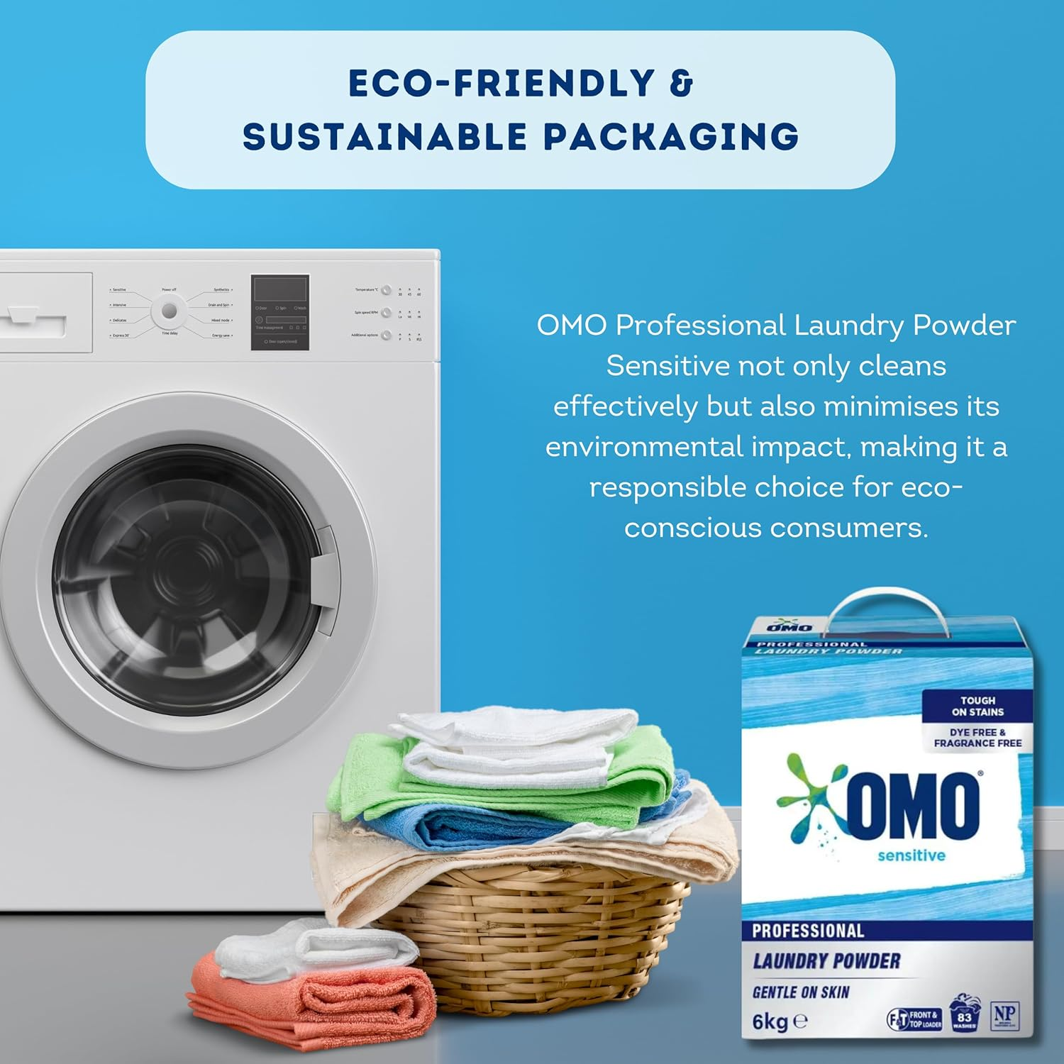 OMO Professional Laundry Powder Sensitive - 6Kg - Fragrance and Dye Free - Gentle on Skin, Tough on Stains - Contains Biodegradable Enzymes - Dermatologically Tested image number 2