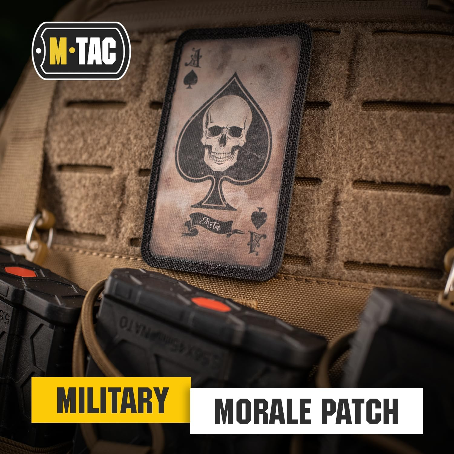 M-Tac Ace of Spades Death Card Tactical Morale Patch Army Combat Hook Fasteners (Coyote/Black) image number 2