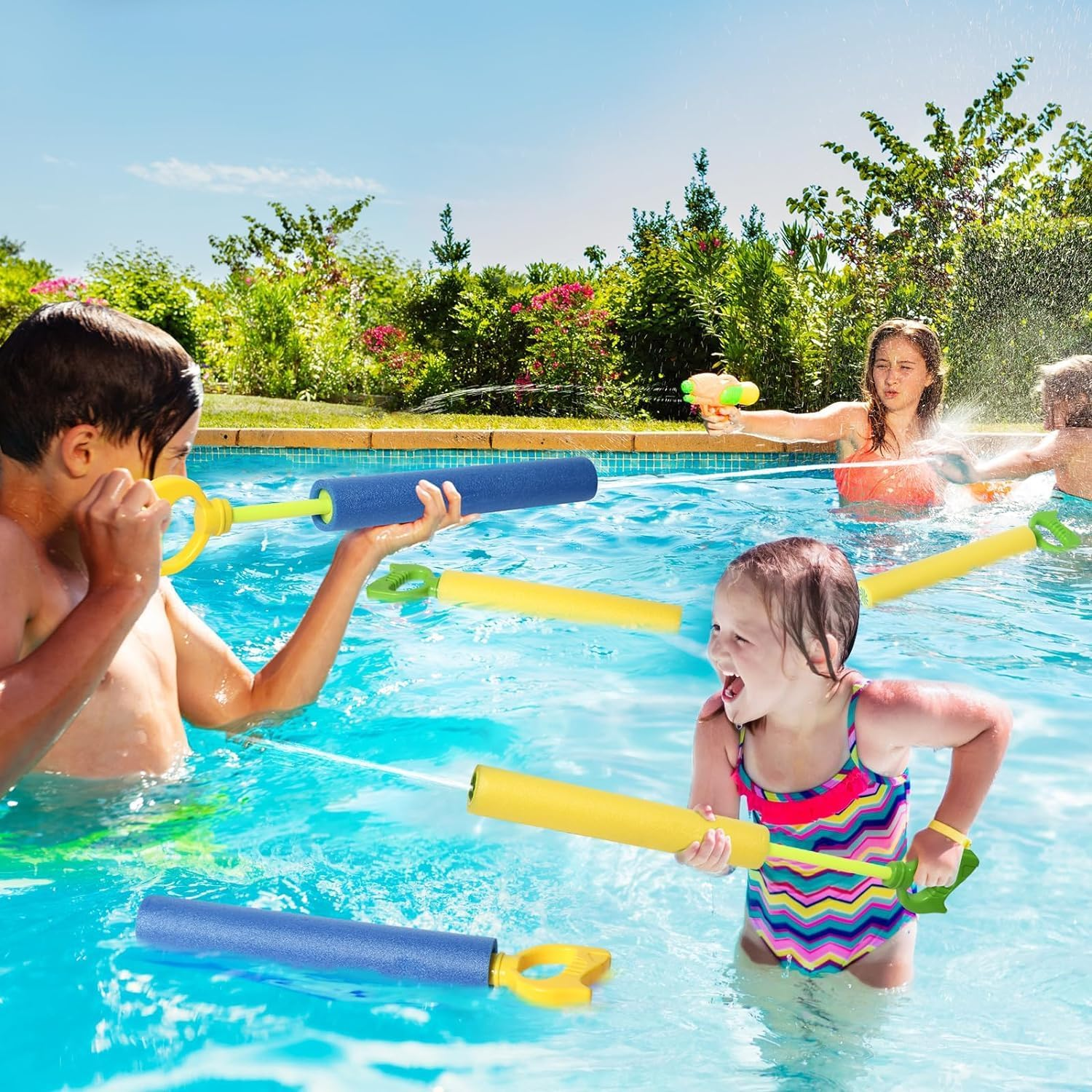 4-Pack Water Blaster Soaker Guns Set,15'' Water Guns Gun with 15M Shooting Rangewith Plastic Handle Outdoor Swimming Pool Beach Summer Fun Party Games image number 4