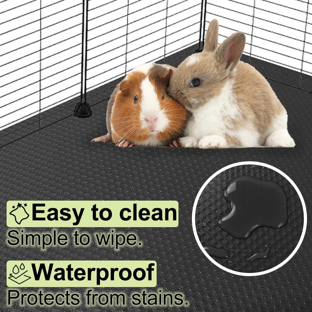 TCYPUHL Washable Guinea Pig Bedding Cage Liner Waterproof Rabbit Bedding, Easily Cut to Suit Cage and Reusable Pads for Guinea Pigs, Rabbits, Hamsters, Gerbils, and Chinchillas,18"&times;79" 2Pcs, Black Mat image number 1