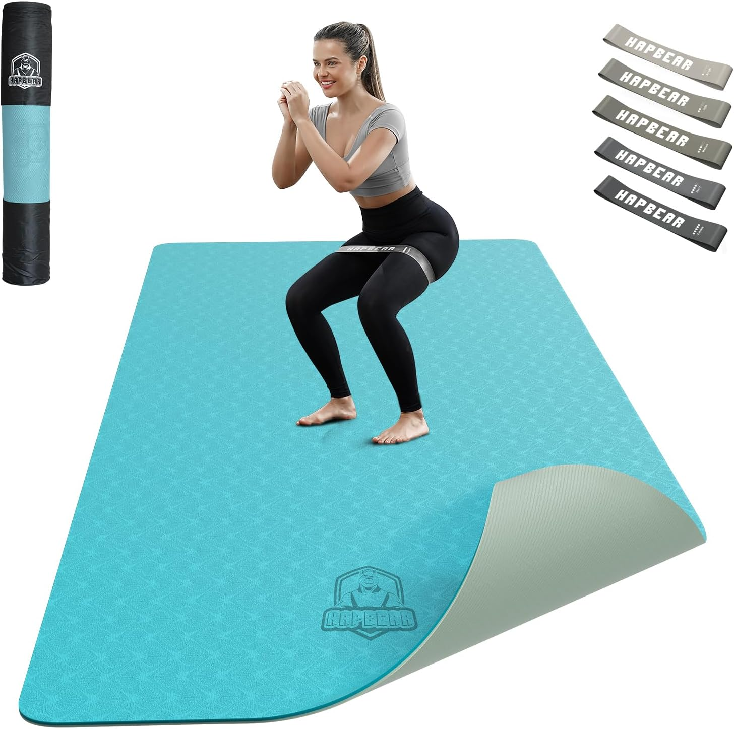 HAPBEAR Large Yoga Mat - 183X91Cm X6Mm, Wide Non-Slip Large Exercise Mat for Home Workout, Yoga, Pilates & Stretching, Durable & Eco-Friendly, Includes Bonus Resistance Bands & Carry Bag