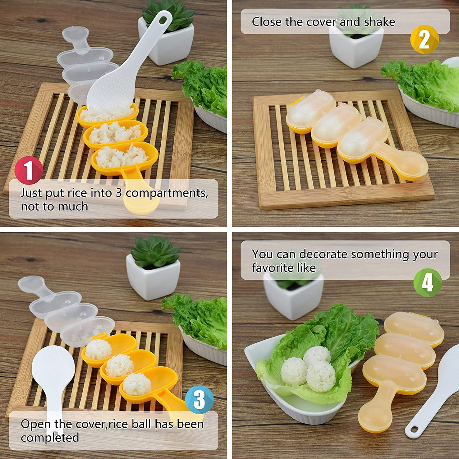 Rice Ball Mold,Rice Ball Shaker, Ball Shaped Kitchen Tools DIY Lunch, Maker Mould Food Decor for Kids, Mold with a Mini Rice Scoop（Yellow）&hellip; image number 1