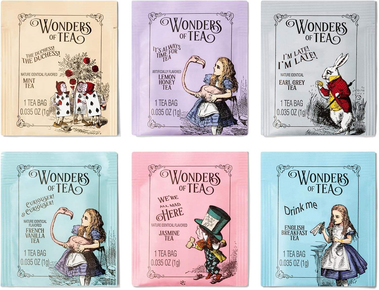 Thoughtfully Alice&rsquo;S Adventures in Wonderland, Wonder of Tea Gift Set, Tea Sampler Includes 6 Flavours of Tea with Book Quotes and Illustrations, Set of 90 image number 6