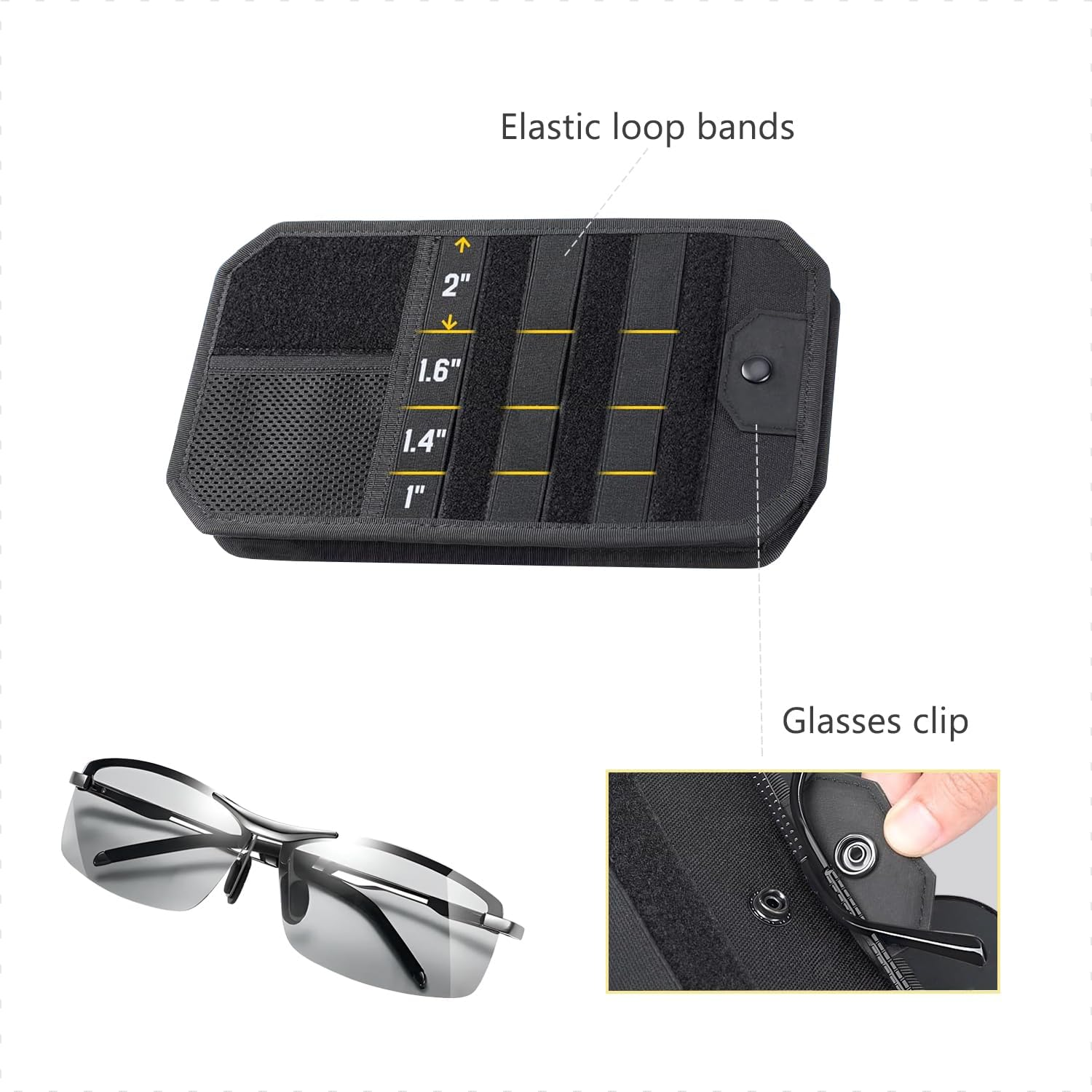 Molle Car Visor Organiser, Ultra-Slim Dashboard Storage Pouch with Elastic Loops & Mesh Pocket for Cards, Pen, Flashlight - Universal Fit for Cars, SUV, Trucks and More image number 5